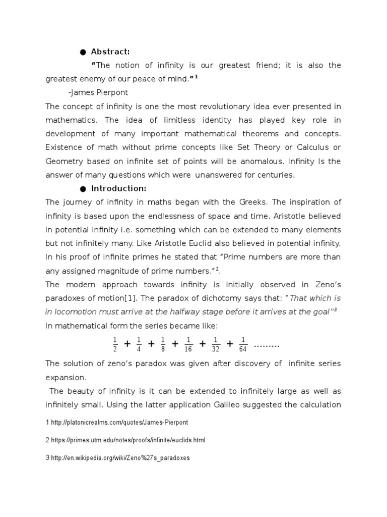 Реферат: Infinity Essay Research Paper The mathematical notion